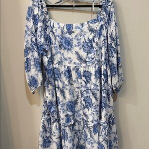 Tommy Hilfiger White and Blue Floral Tiered Midi Dress